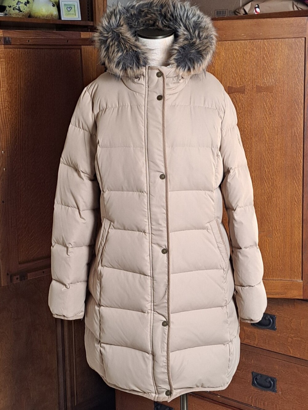 EUC Lauren Ralph Lauren Down Faux Fur Hooded Puffer Coat Beige L